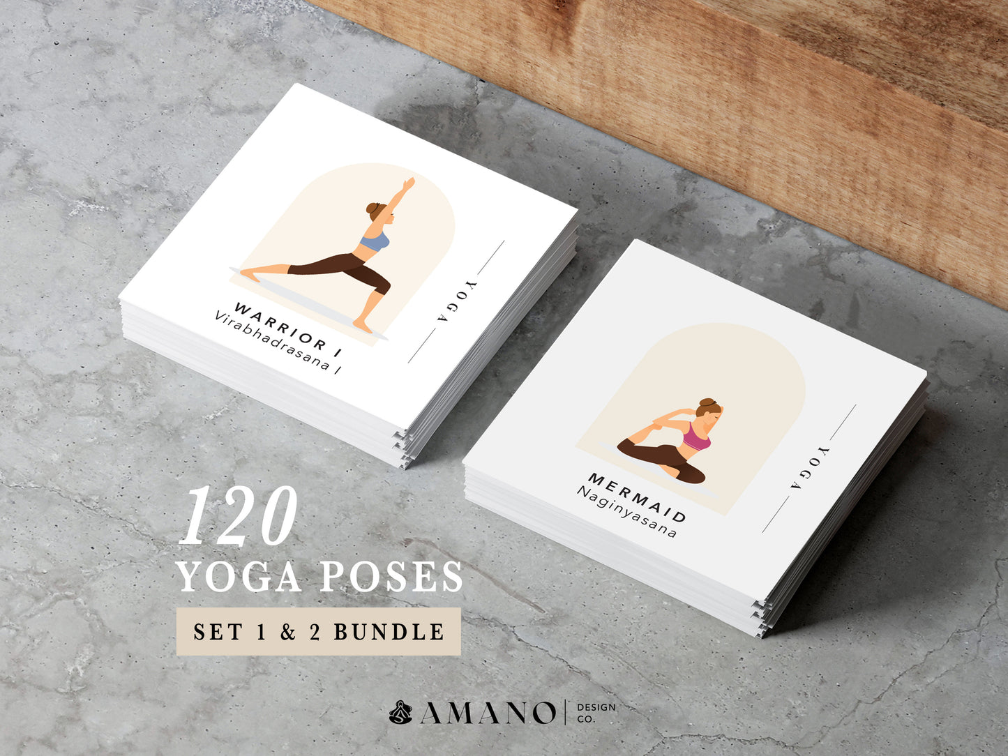 120 Yoga Pose Cards | Light Skin Tone