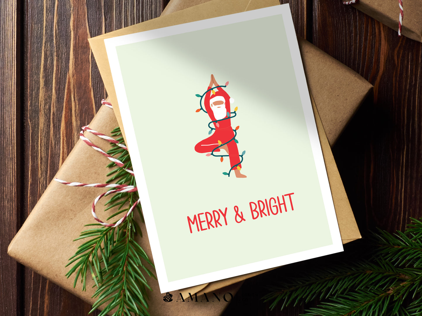Merry & Bright Santa | Yoga Christmas Greeting Card
